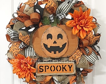 Halloween Wreath, Pumpkin Wreath, Front Door Wreath, Halloween Pumpkin Wreath, Spooky Wreath, Halloween Decor, Halloween Decoration