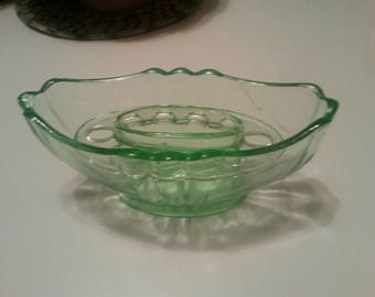 British made green glass floral arranger