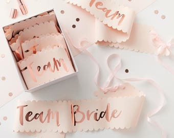 NEW! Pink And Rose Gold Team Bride Sashes - 6 Pack - Team Bride