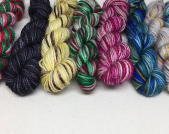 Mini skeins by the skein 10 grams each sold individually you choose, Mini sock skein hand dyed for your sock scrap blankets, hand dyed yarn