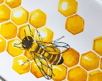 Original Honey Bee Painting Honey Bee Hive Skep with