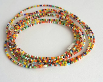 Multicolor waist beads, belly bead bracelet, belly necklace, body beads, African waist beads for sale