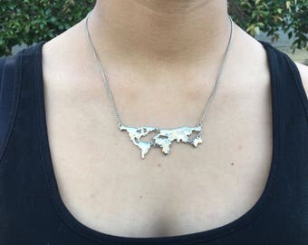 World Map Necklace Silver