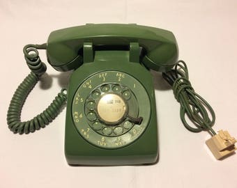 Vintage Phone Western Electric Telephone 1970s Office Desk Phones Rotary Dial Telephones Green Bell System Telephone w/Adapter T59 AG7007