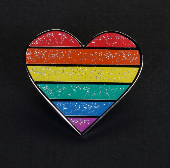 Lgbt Rainbow Pride Flag Hard Enamel Glittered Heart Pins