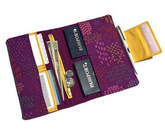 Travel wallet, purple passport wallet, travel organizer, family passport holder, vacation wallet, vacation organizer, travel billfold