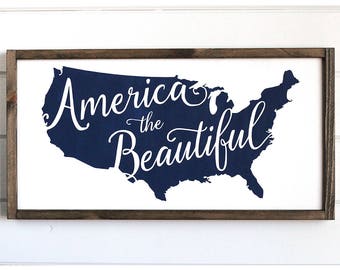 America the Beautiful Wood Sign, Fourth of July Decor, Patriotic Decor, USA Wood Sign, 4th Of July Wood Signs, 24" x 12"