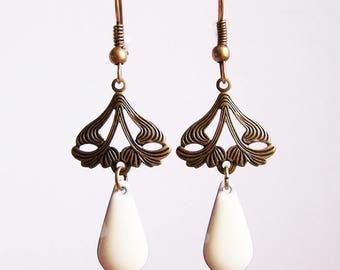 Retro connector and drop earrings glazed white