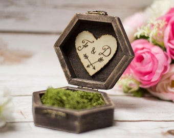 Rustic Wedding Ring Box Moss Ring Bearer Pillow Box Ring Holder Moss ring box Personalized ring holder