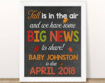 PRINTABLE Fall Pregnancy Announcement, Fall is in the air, Chalkboard Sign, Fall Pregnancy Reveal, Photo Prop, Fall Pregnancy, expecting