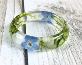 Resin ring-Real flower ring-forget me not-real moss ring-pressed flower ring-nature jewellery-wedding ring-handcrafted ring-resin rings