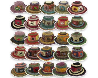 Women Boho Crochet Hemp Wide Brim Summer Beach Sun Straw Hat H110X