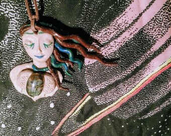SALE!!! (50% off Slightly Damaged) Clay Goddess Pendant w/ Labdorite
