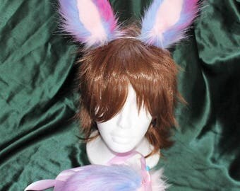 Bunny Rabbit Tail and Ear Set Galaxy luxury faux fur, Cosplay, Pet Play, Costume, anime