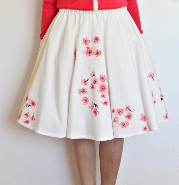 Cherry blossom skirt Circle skirt Hand painted skirt