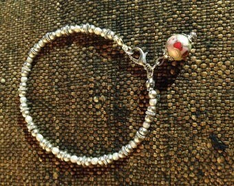 Bracelet with Tibetan silver beads, opaque grey Czech glass beads