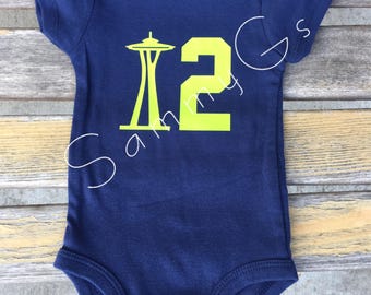 12th man Baby bodysuit onesie, Seahawks baby, twelfth baby, space needle