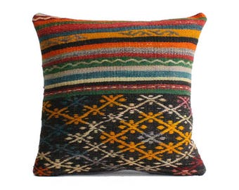 Embroidered Kilim Pillow 20x20 Decorative Multicolor Kilim Pillow Vintage Kilim Pillow Ethnic Pillow Throw Pillow Southwestern Pillow b460