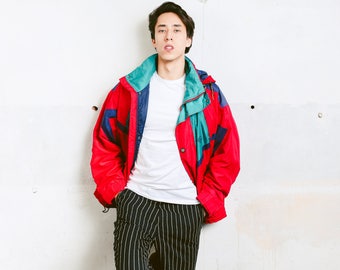 90s Mens Ski Jacket Vintage Men Parka Winter Zip Up Colorful 90s Mens Ski Jacket Vintage Men Parka Winter Zip Up Colorful