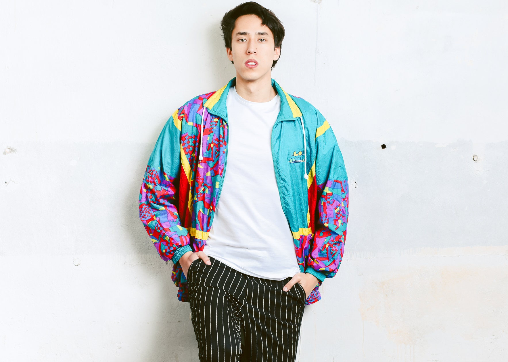 Men Bold Shell Jacket 90s Windbreaker Zip Up Sports Boyfriend Wear Retro Activewear Mens Clothes Size Small S Men Bold Shell Jacket 90s Windbreaker Zip Up Sports Boyfriend Wear Retro Activewear Mens Clothes Size Small S