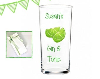 Gin gifts, personalised gin and tonic glass, personalised gin glasses personalised gin glass, gin lover gift, gin and tonic gifts,