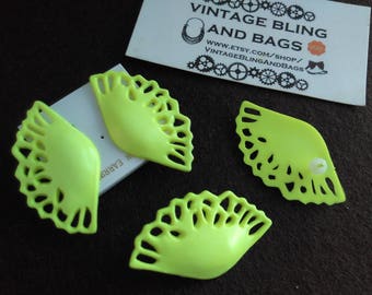 43x23mm New Old Stock ACID YELLOW 1980s fan earrings, yellow vintage 1980s earrings, kitsch earrings, neon yellow, 1980s statement earrings