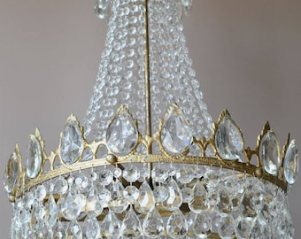 LARGE MID CENTURY Empire Vintage Crystal Chandelier Lighting Antique French Vintage Crystal Chandelier - Home and Living Fittings & Fixture