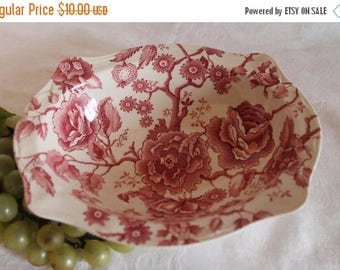 SALE Johnson Brothers English Chippendale Red Transfer Oval Serving Bowl - Chipped