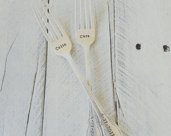 Wedding Forks with Date, Wedding Forks, Handstamped Wedding Forks, Couple name wedding forks, Wedding Fork Set, Bridal Shower Gift, Wedding