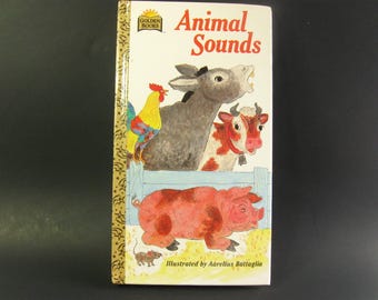 Animal Sounds Board Book, Preschool Book, Picture, Vintage Golden Books 1981, Birthday Gift, Baby Shower