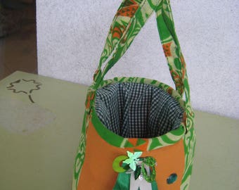 Sac pochon en coton matelassé, avec anses, vert et orange