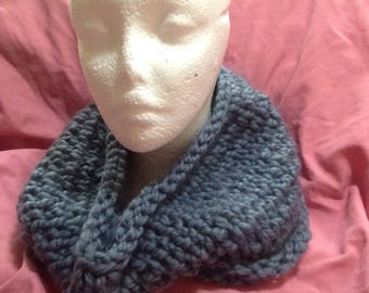 Light Blue Knit Chunky Dropstitch Cowl - Winter Scarf