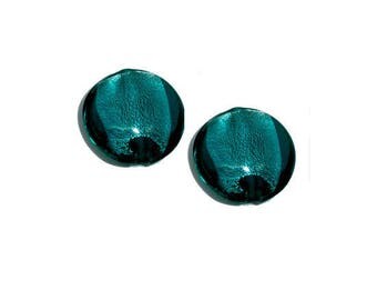 Set of 2 lampwork beads green ~ blue 20 mm x 10 mm