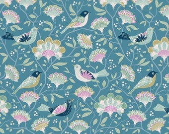 Tilda Fabric Harvest Bird Tree Blue TD481609