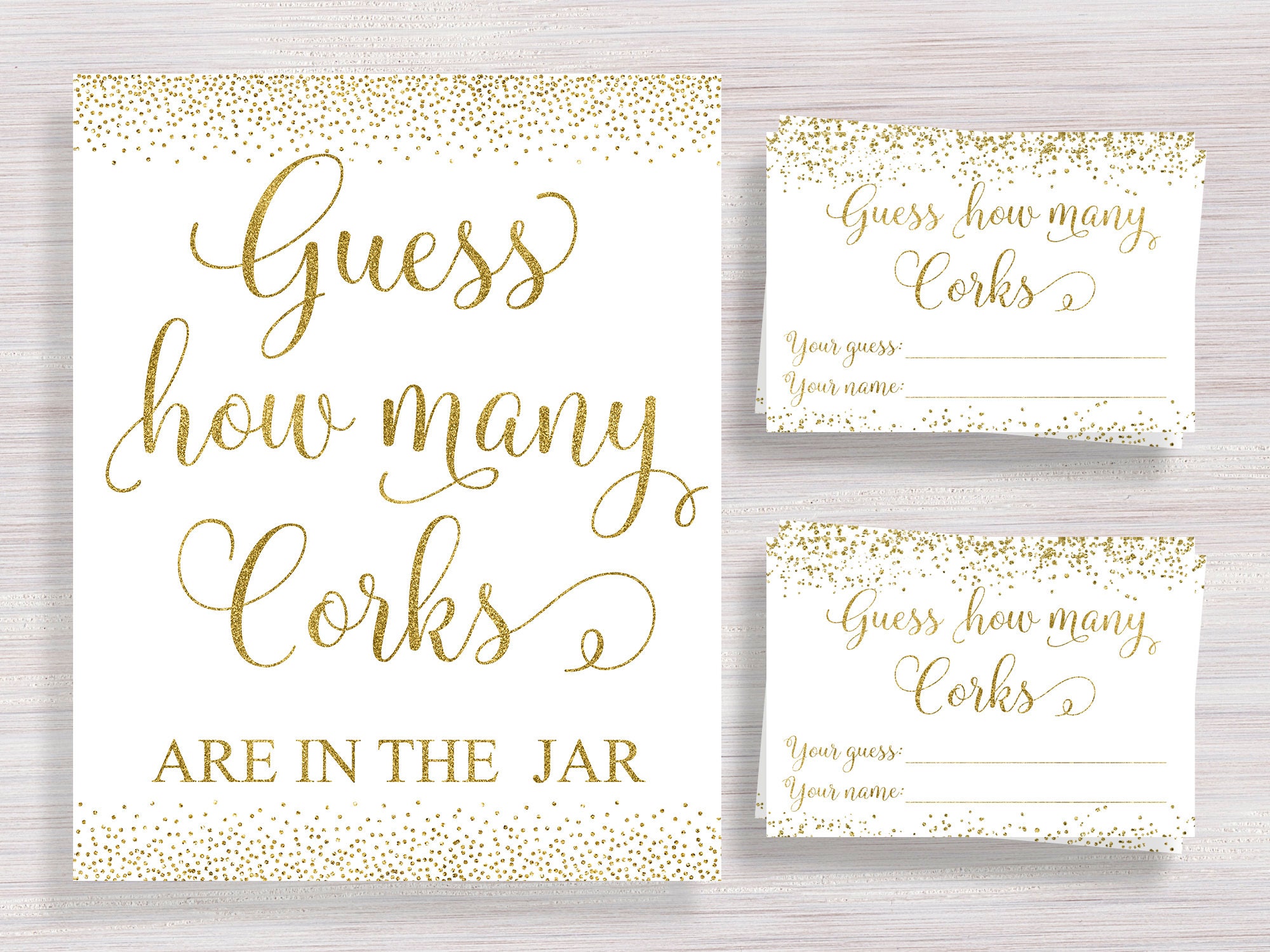 Guess How Many Corks Bridal Shower Games Gold confetti