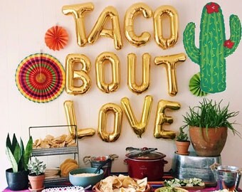 TACO BOUT LOVE Letter Balloons Foil Air Fill only Set of 12 Letters / Large Cactus Balloon Fiesta Party Decor Bridal Engagement