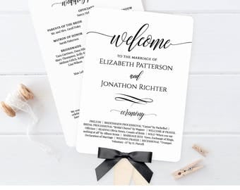 Wedding Fan Program, Printable Fan Program, Order of Service, DIY Program, Fully Editable Template, Instant Download, Digital #020-401WP