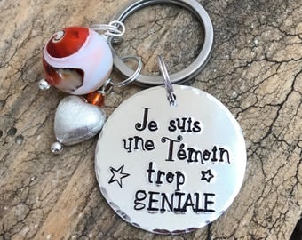 Hand Stamped French Keyring, French Witness Wedding, Témoin Keyring