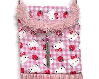 child shoulder bag, Hello Kitty bag, child fringe bag, child cell phone bag, child tassel bag, kids bag, kids pink bag, kids fringed bag