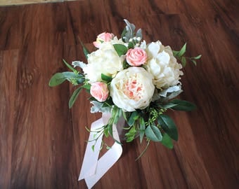 bridesmaids wedding garden bouquet with peonies in blush and ivory acents of garden roses in - Blush Garden Rose Bouquet bridesmaids wedding garden bouquet with peonies in blush and ivory acents of garden roses in - Blush Garden Rose Bouquet