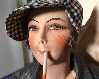 REDUCED !!!!!!Super Rare Smoker doll French Boudoir MAN Gavroche ' cap .POUPÉE de salon