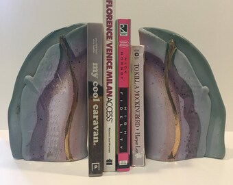 80s Slab Pottery gilded bookends ***FREE SHIPPING!"