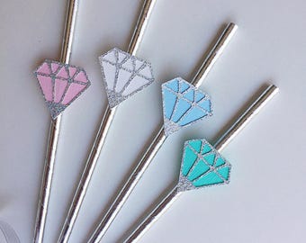 12 diamond straws- engagement straws- engagement decor- paper staws- diamond straws- bridal shower decorations, bridal shower