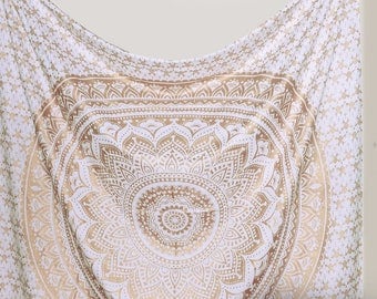 Gold Mandala Tapestry, Cotton Indian blanket, Boho wall hanging, Boho Decor, Bohemian Wall Tapestry, Boho Photo Prop, Boho party decor