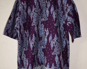 90s Vintage Purple/Blue/White Oriental Print Shirt