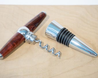 Red Sparkling Acrylic T-Handle Bottle Stopper with Hidden Corkscrew, Chrome Wine Bottle Stopper, Corkscrew Handle