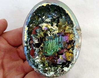3.6" Rainbow Bismuth Crystal Egg Geode Powerful Transformation Stone Metaphysical Healing Reiki - USA Grown!