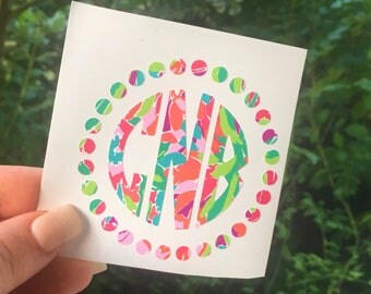 lilly pulitzer monogram decal, patterned name car decal, yeti tumbler monogram decal, lilly pulitzer vinyl decal, name decal for girls