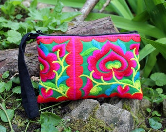 Embroidered Hmong purse, coin purse, ethnic purse, Thai purse, bohemian purse, colourful purse, gifts for her