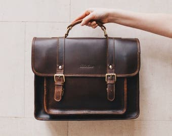 Leather Satchel messenger bag laptop briefcase iPad Messenger for men and women - Classic by Niche Lane